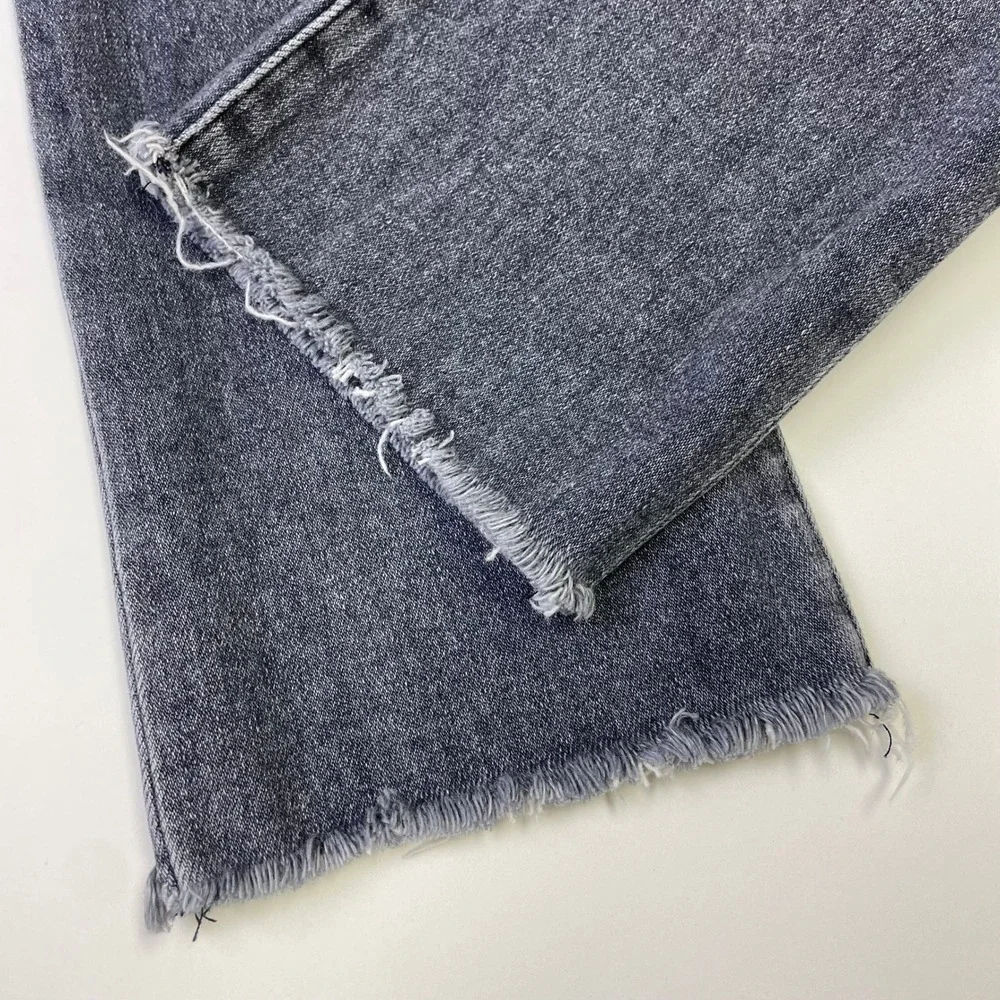 Paige Cindy High Rise Straight Leg Jeans 28 Ash Black Raw Hem Casual Grunge